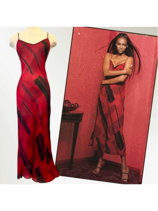 Victoria's Secret Other - Nwt Victoria's Secret Silk Sheer Red Black Vintage Maxi Gown Slip Dress M y2k